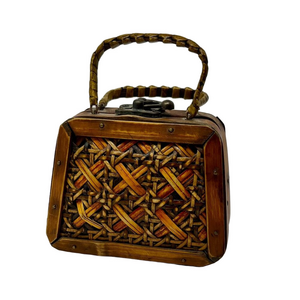 Mini Vintage Wooden and bamboo Purse Storage Case